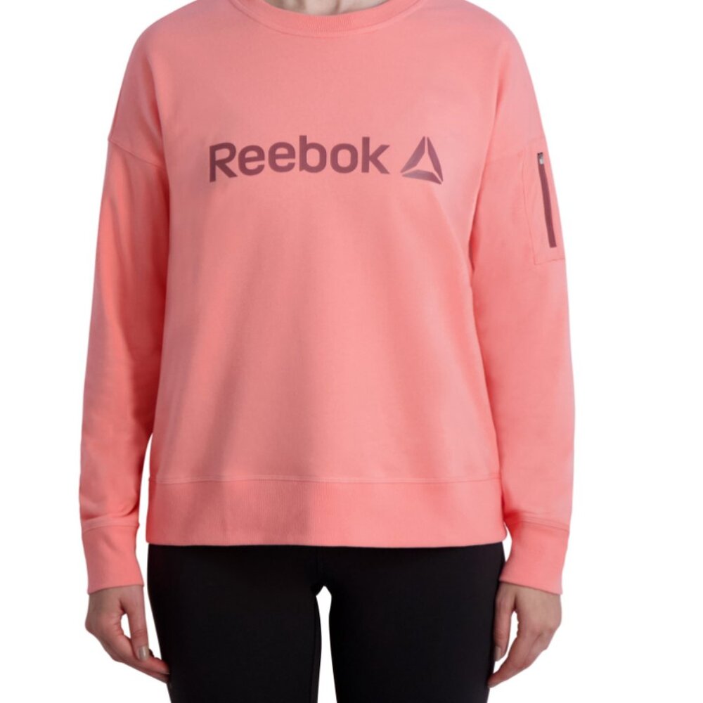 Reebok Women's Level up Crewneck Sweatshirt with Woven Zippered Arm Pocket